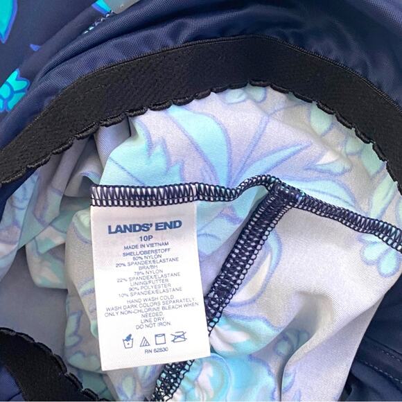 Lands End Womens 10 Petite Tankini Swim Top Square Neck Underwire Navy Floral - Picture 4 of 4